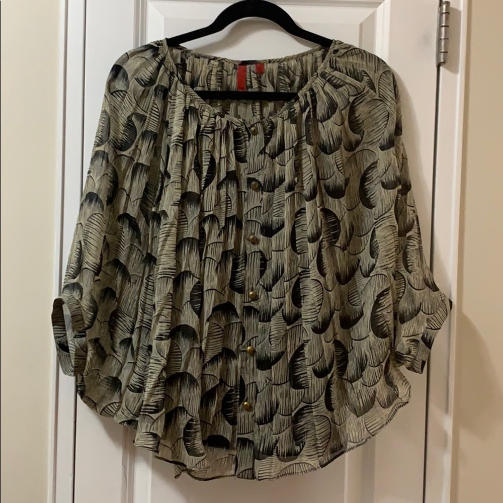 548 leaf print cream black bat wing blouse